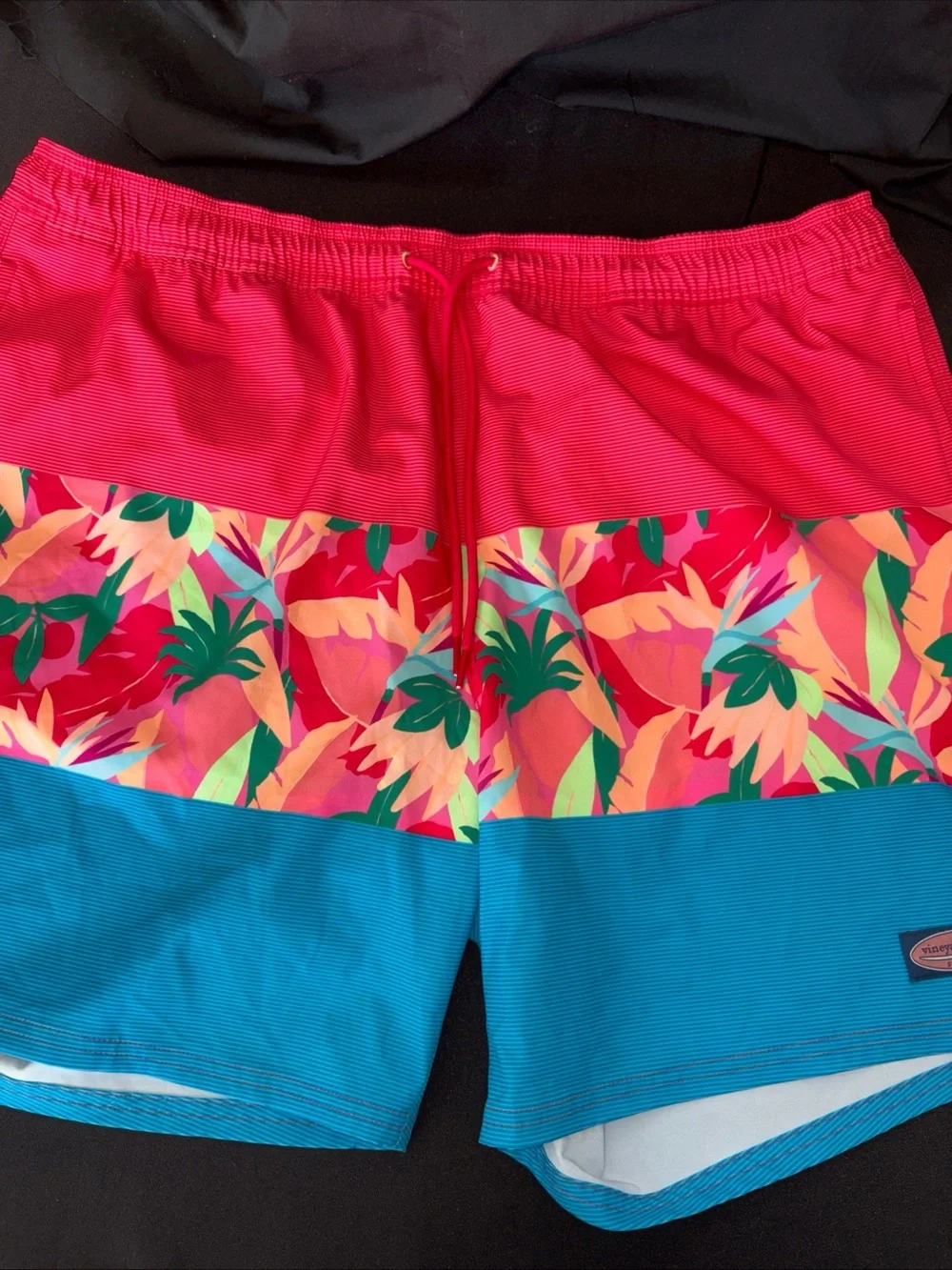 Vineyard Vines Men's Colorblock Tropical Swim Shorts - Red, Multi, Blue